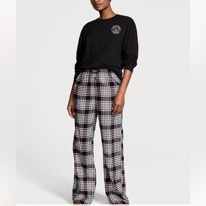 VICTORIA'S SECRET Flannel Long-Sleeve Tee-Jama Set Black S/p‎ Nwt